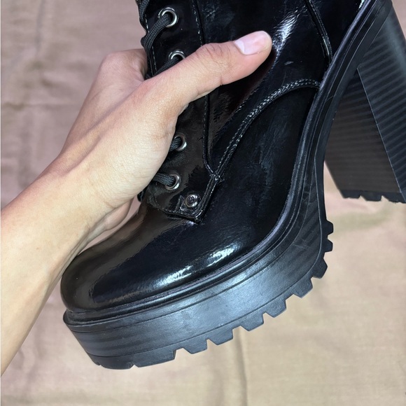 Black GBG Faux Leather Chunky Heel Boots - Picture 7 of 16